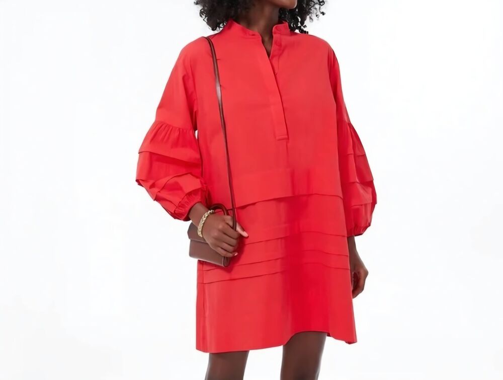 Tuckernuck Pomander Place Chelsea Red Pleated Balloon Sleeve Mini Dress Size M